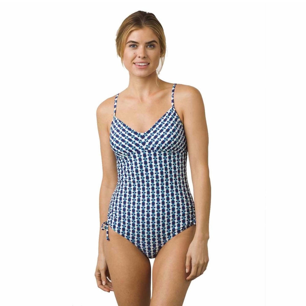 prAna Moorea One Piece Swimsuit Indigo Santorini Blue White Women's XS  NWT